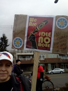Sign from Idle No More at Golden Gardens March
